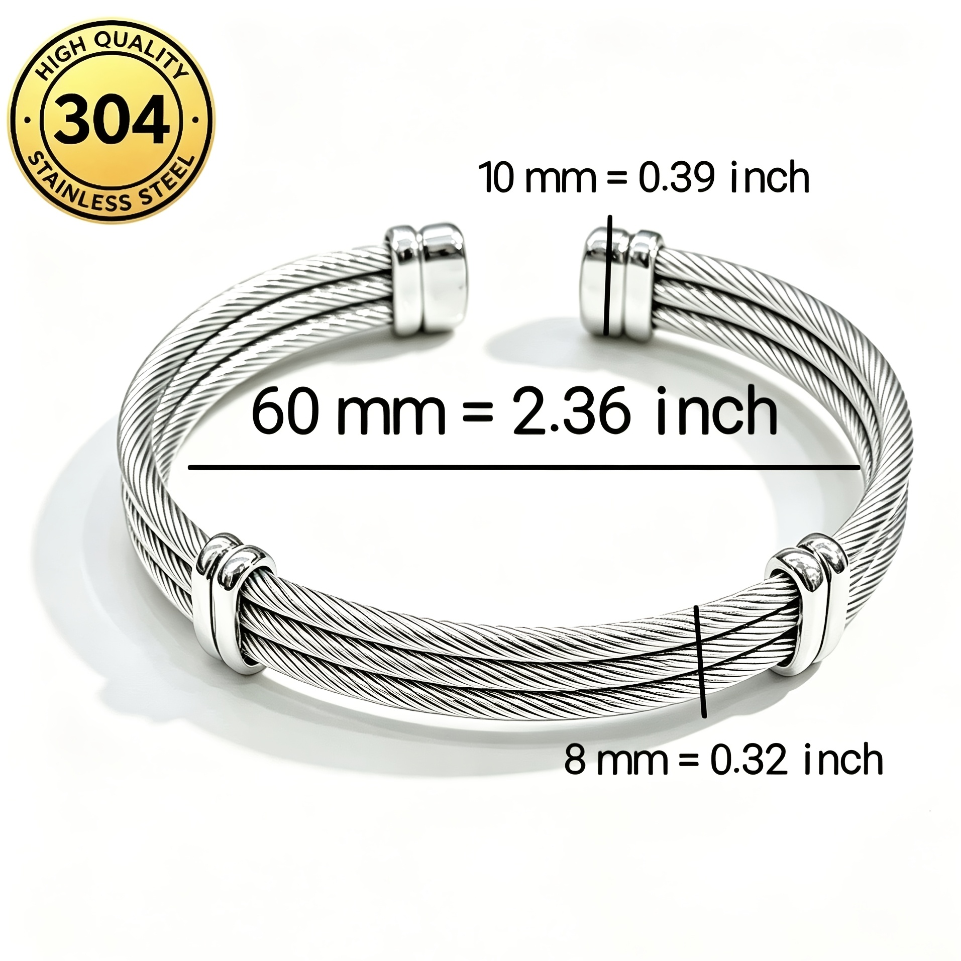 Men's Adjustable Twisted Cable Wire Open Cuff Bangle